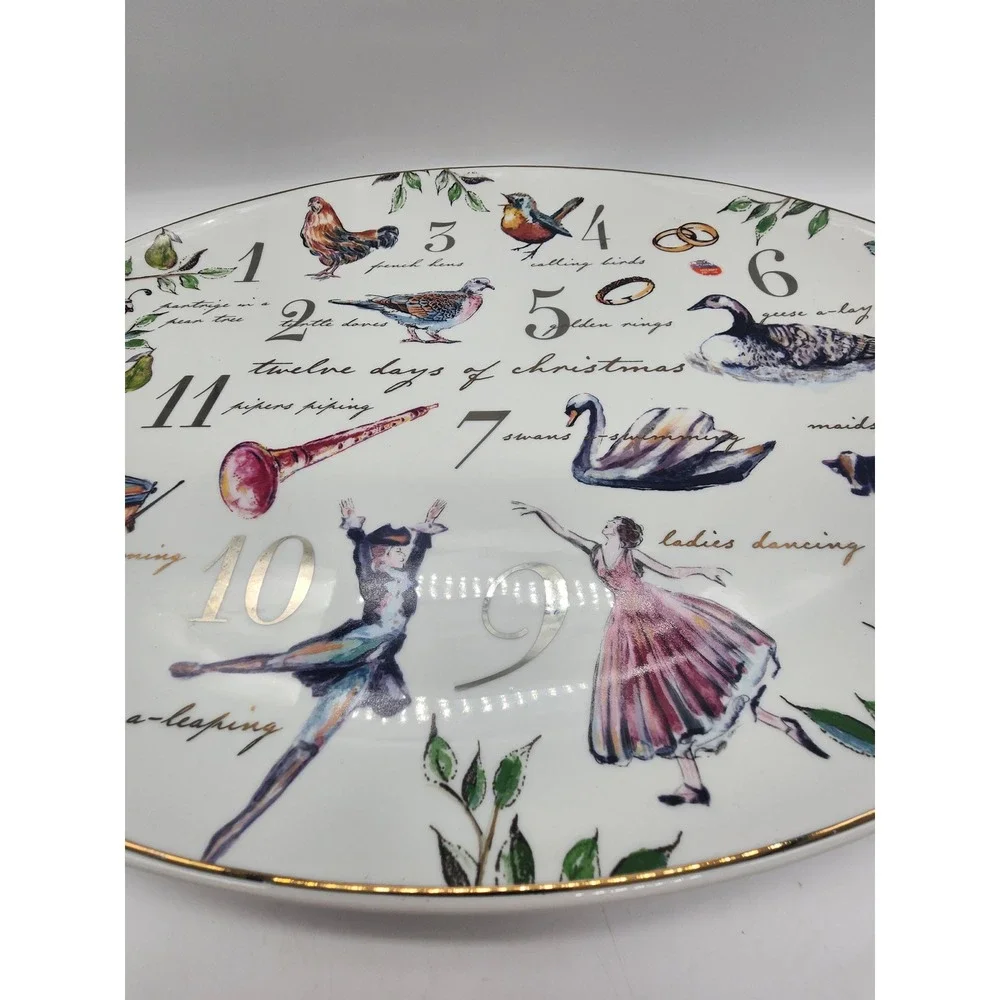 Twelve Days of Christmas Oval Serving Platter Holiday Ceramic Gold Rim White